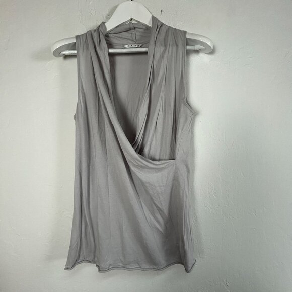 Cabi Womens Drape Faux Wrap Sleeveless Top Large Grey Cotton Casual Style# 377 - Picture 1 of 9